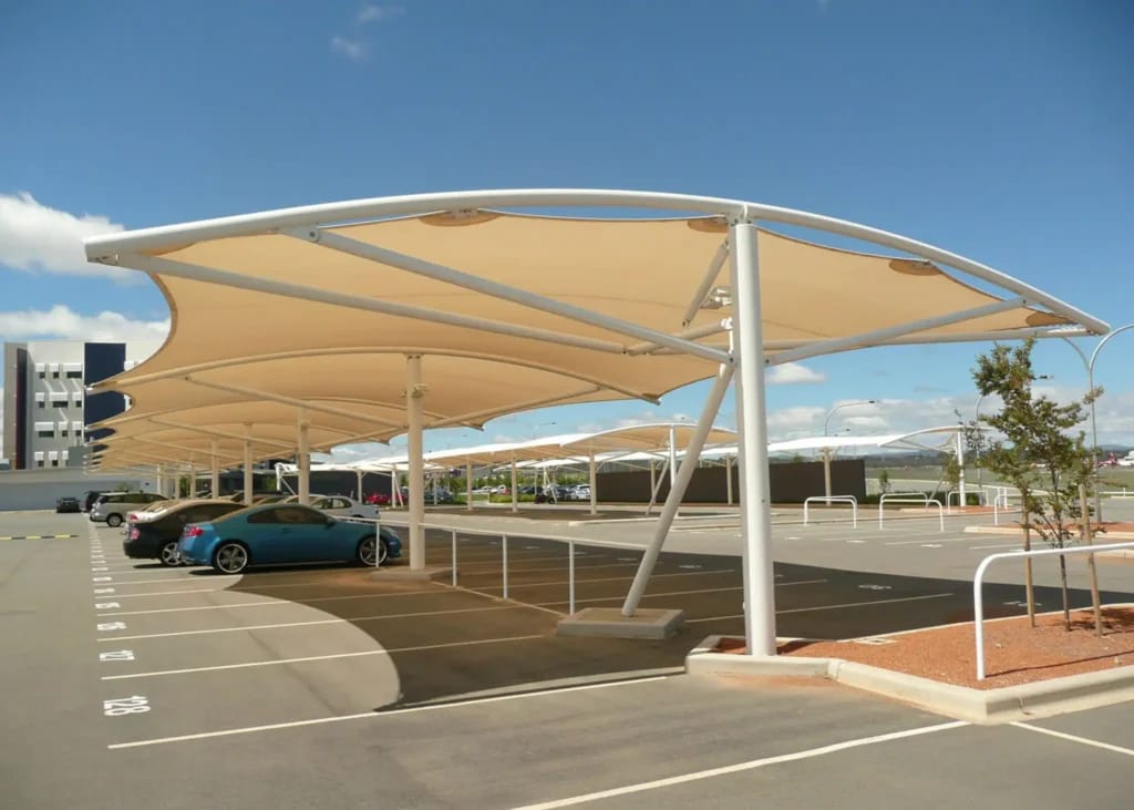 Cantilever car parking shades UAE - single-side support cantilever parking shade structure without center columns