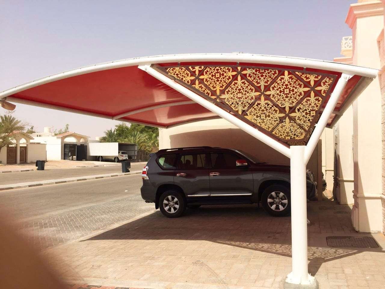 CNC Arabic design car parking shades UAE - laser-cut Islamic geometric pattern metal shade panels