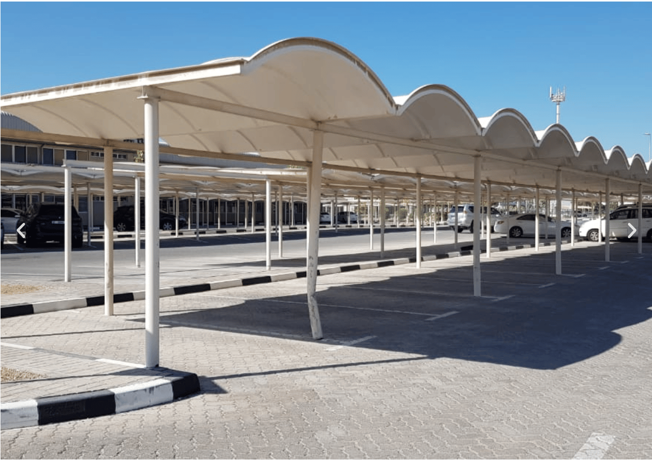 GRP car parking shades UAE - fiberglass reinforced plastic molded parking shade canopy