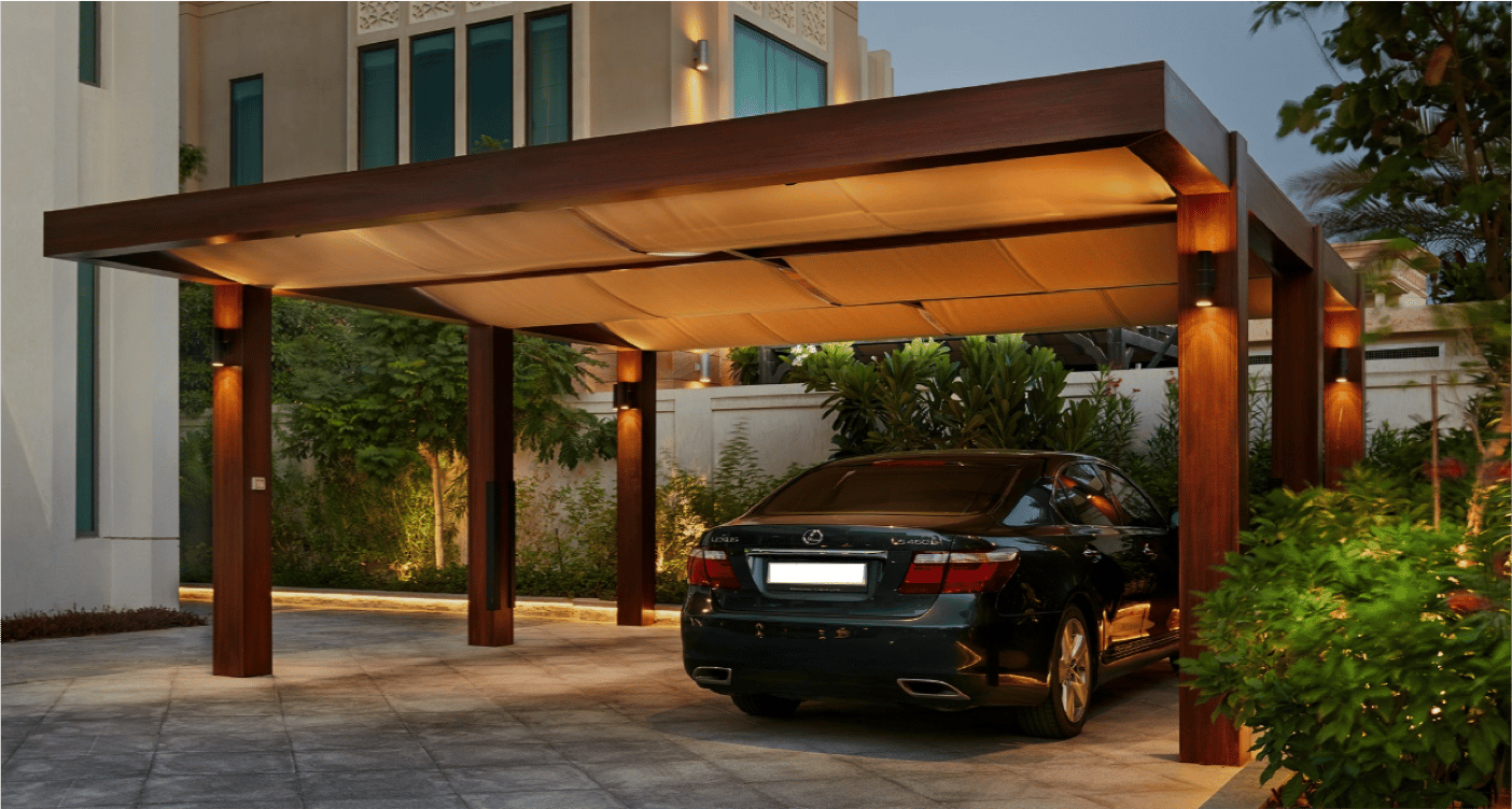 Pergola car parking shades Dubai - premium aluminium pergola shade covering multiple parking bays