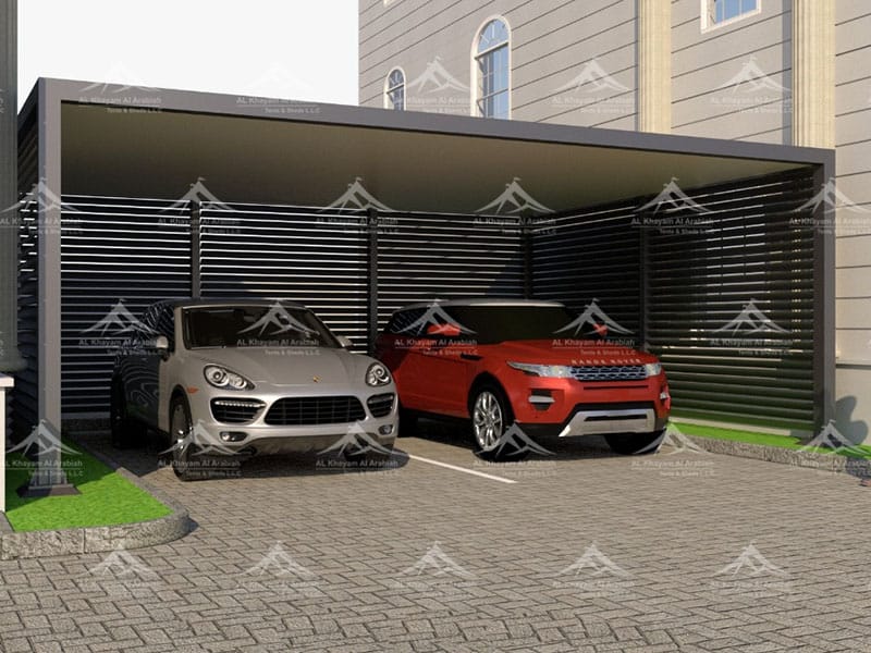 Pergola car parking shades UAE - modern aluminium pergola-style parking shade with retractable louvers