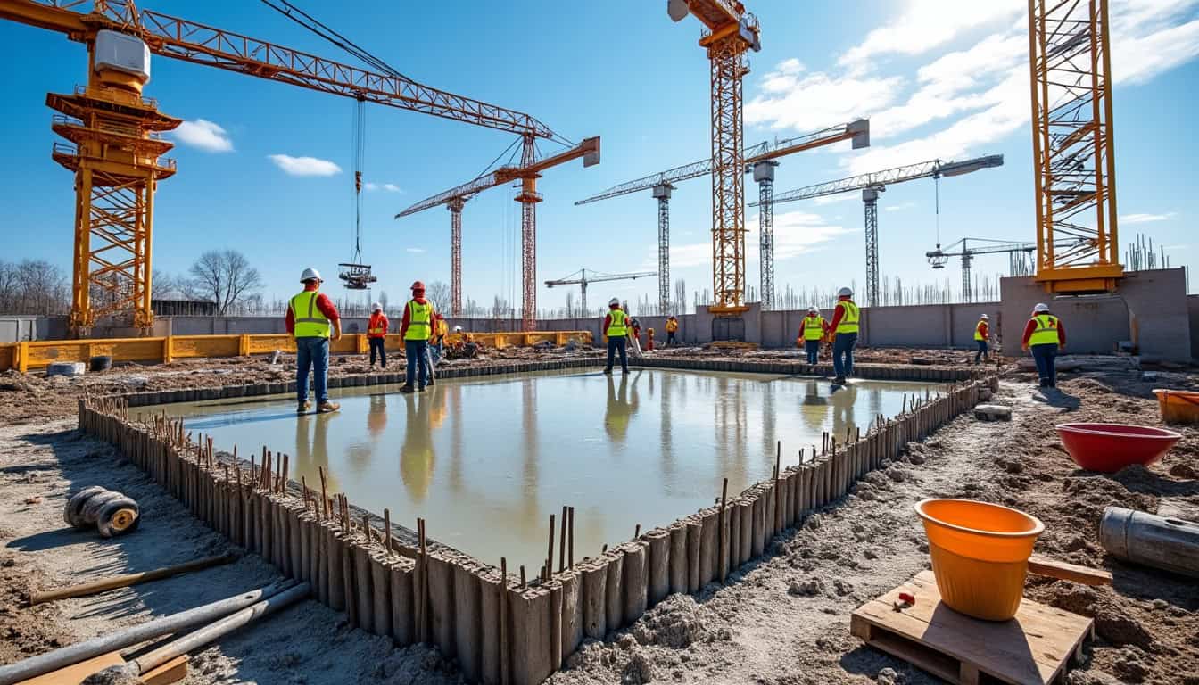 Concrete work contractor UAE - ready-mix concrete pouring and slab casting by Mahraj Industries civil works company Dubai