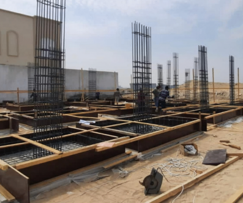 Foundation work contractor UAE - Mahraj Industries civil construction site showing concrete foundation works in Dubai