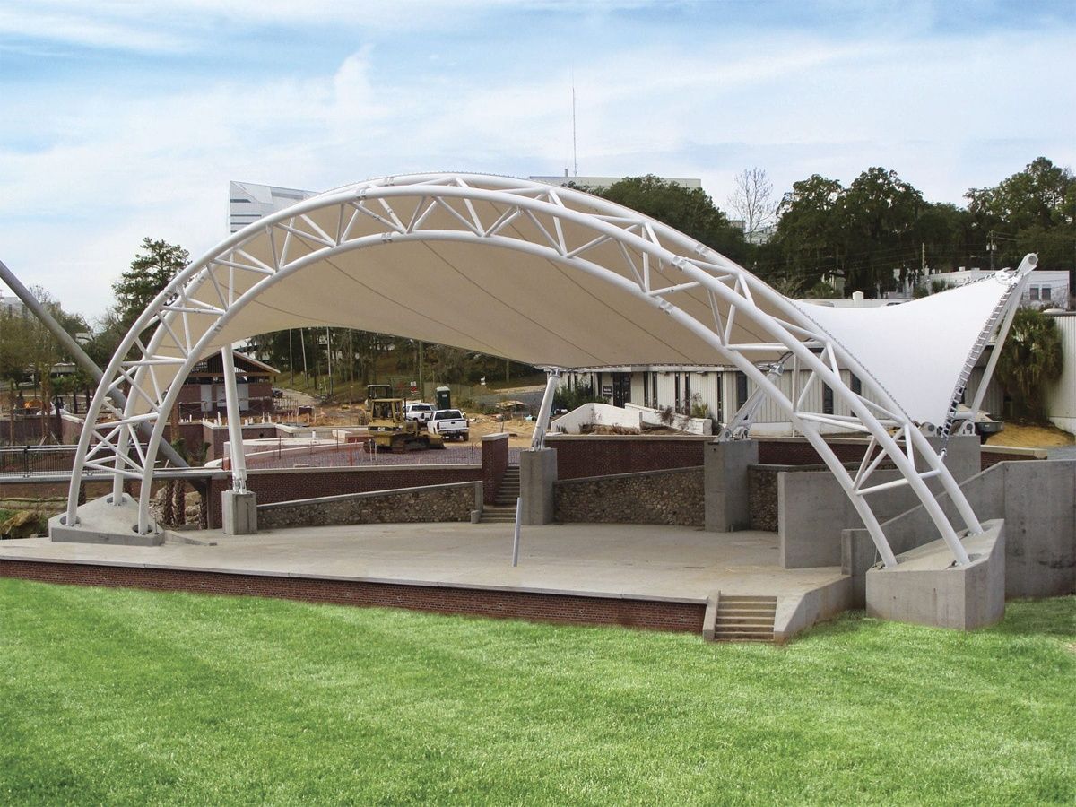 Arch tensile structures UAE - curved arch tensile shade canopy for amphitheaters and outdoor stages in Dubai