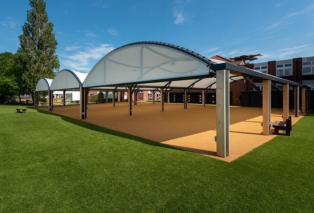Barrel vault tensile structures UAE - curved barrel vault tensile fabric canopy for walkways and corridors in Dubai