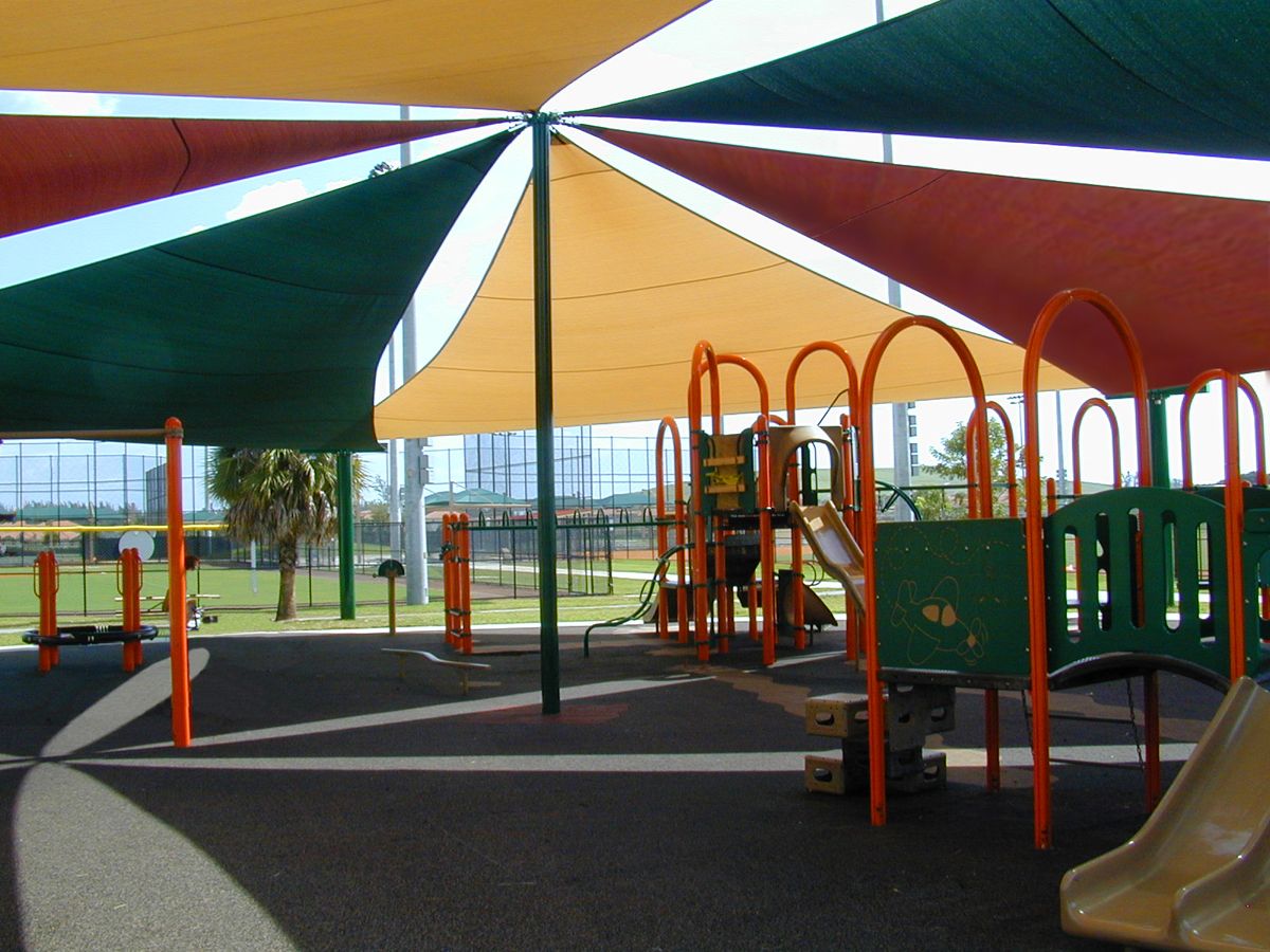Playground tensile shades UAE - colourful playground tensile shade sail structure for schools and parks in Dubai