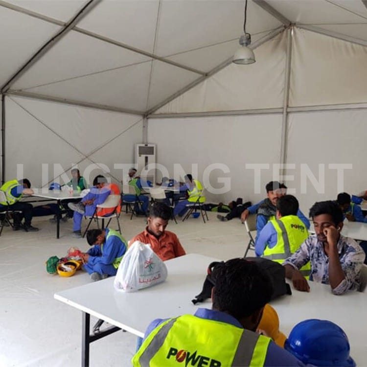 Labor rest area tent rental in UAE - worker shelter tent with cooling for construction sites in Dubai